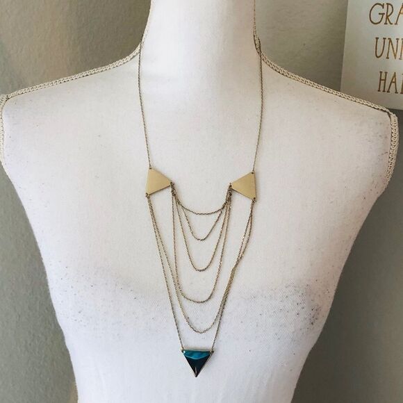 Gold Geometric Layered Chain Necklace - Picture 1 of 3